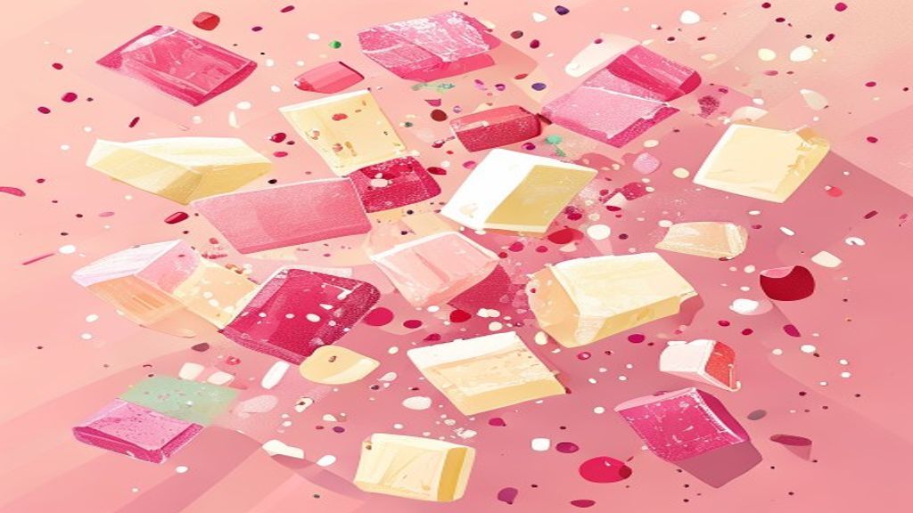 Illustration de bonbons lyophilisés colorés qui éclatent de croustillant — style KRAKK